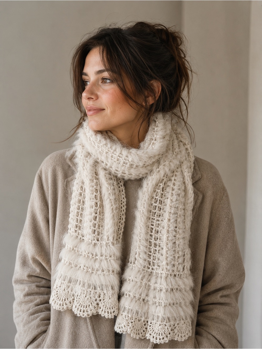 Combipel Rabbit Fur Womens Scarf Cream Ladies Knitted / Vintage